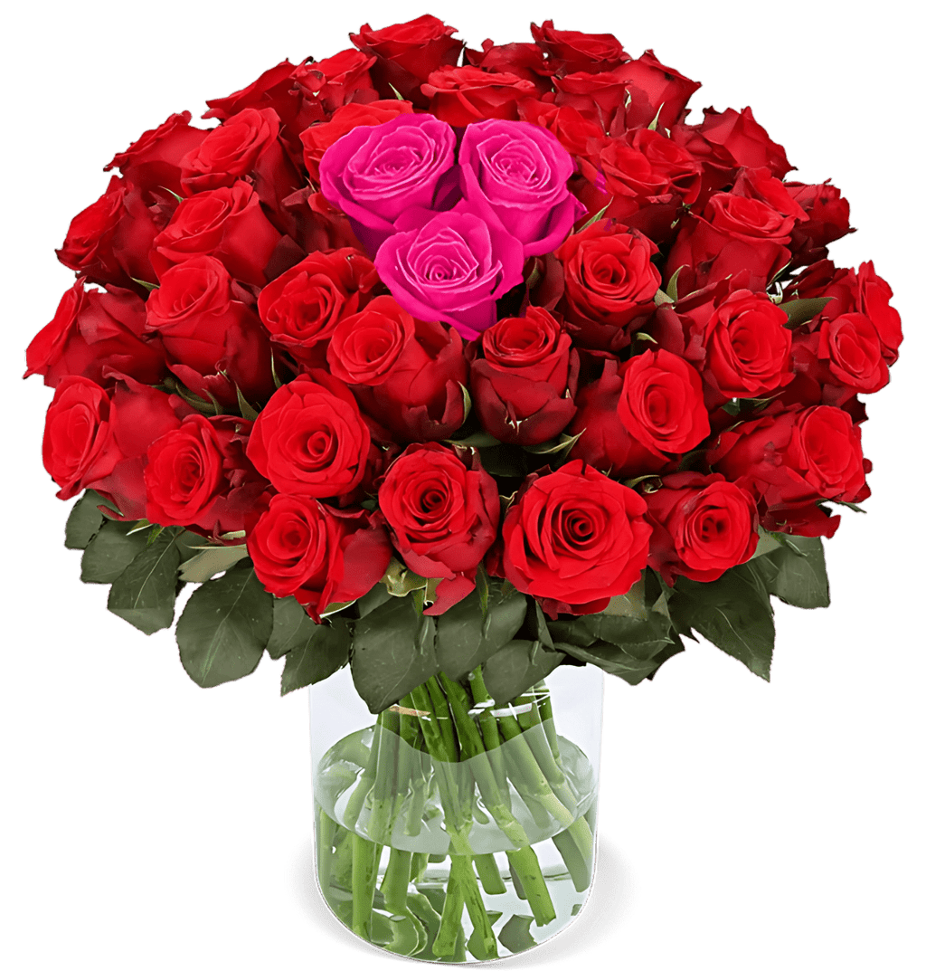 60 Rosen „Herzschlag“ | Rosenstrauß in Rot & Pink mit Rosenherz